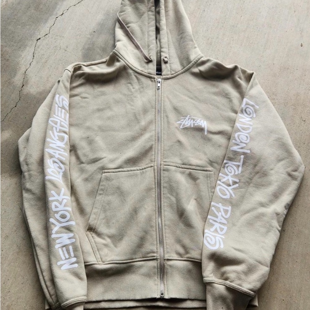 Stussy Tan Hoodie with White Logo